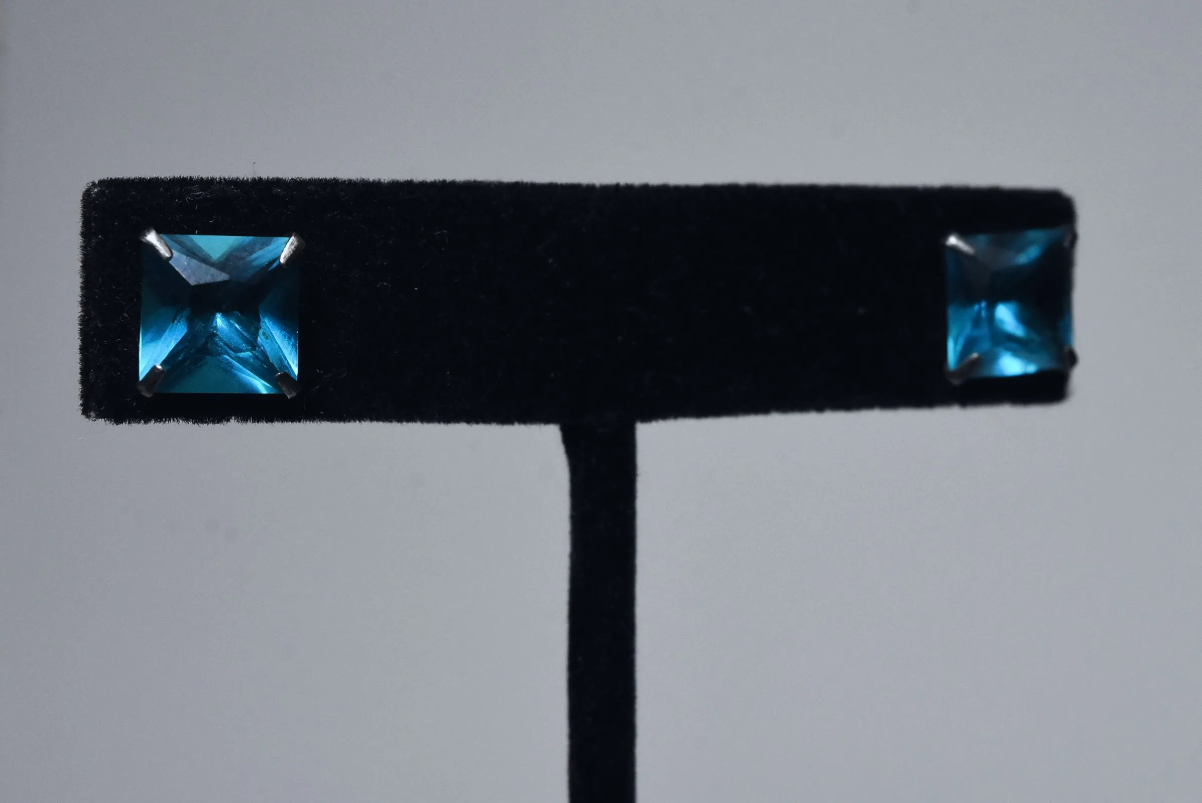 Square Cut Teal Glass Stud Earrings