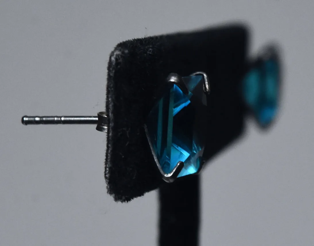 Square Cut Teal Glass Stud Earrings