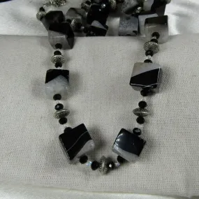 Statement Necklace Black and White Agate Long Necklace