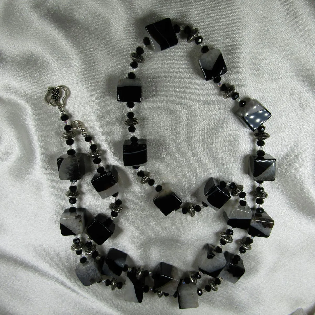 Statement Necklace Black and White Agate Long Necklace