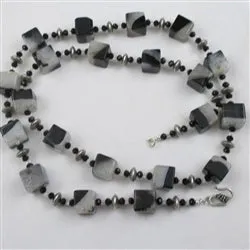 Statement Necklace Black and White Agate Long Necklace