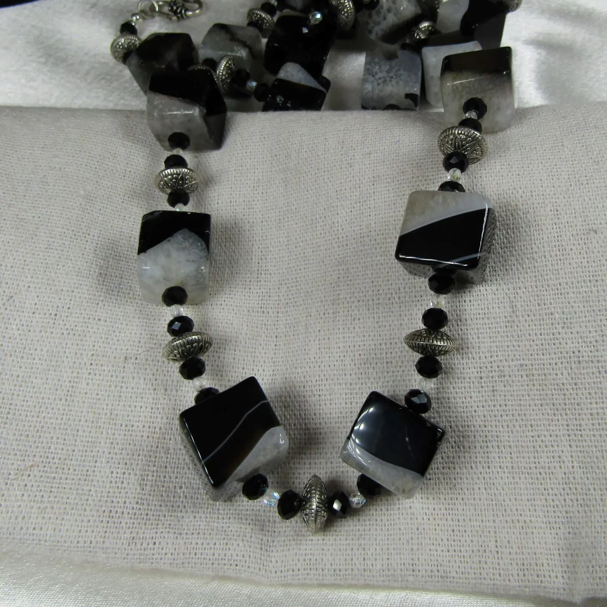 Statement Necklace Black and White Agate Long Necklace