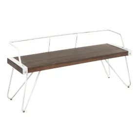 Stefani Industrial Bench in Vintage White Metal and Espresso Wood-Pressed Grain Bamboo by LumiSource