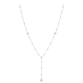 Sterling Silver Ball Link Simulated Pearl   Zirconia Y Chain