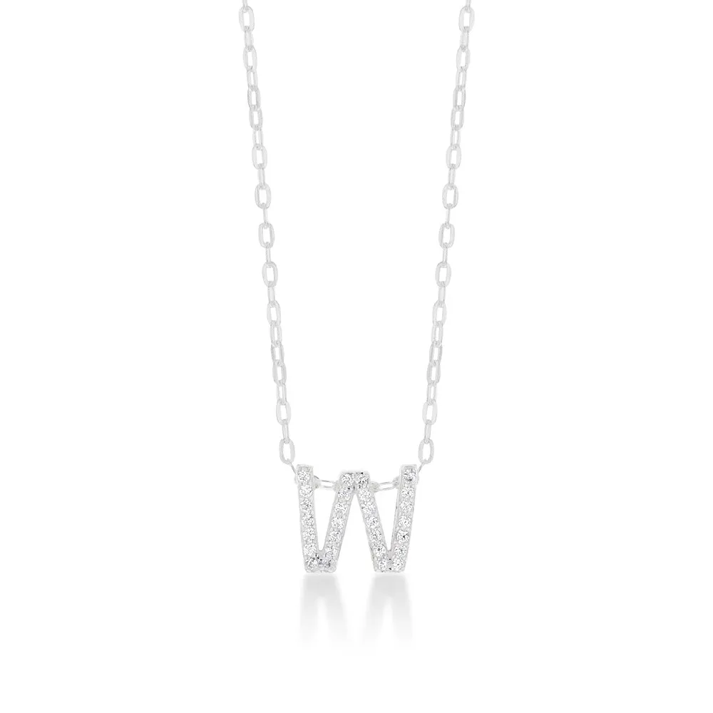 Sterling Silver Cubic Zirconia Initial "W" Pendant On 39 3cm Chain