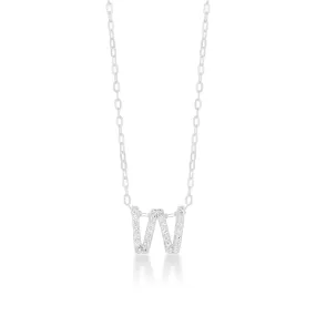 Sterling Silver Cubic Zirconia Initial "W" Pendant On 39 3cm Chain