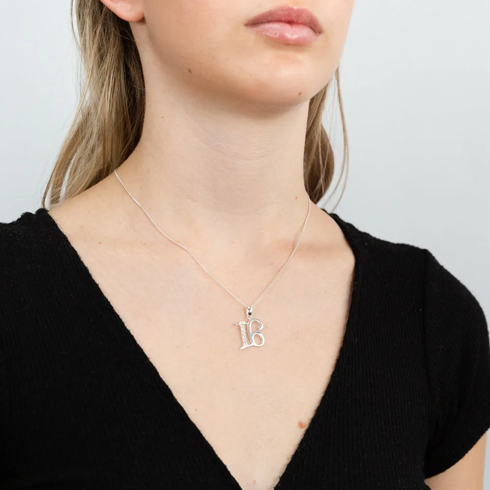 Sterling Silver Cubic Zirconia On Number "16" Pendant