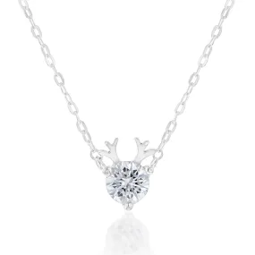 Sterling Silver Cubic Zirconia Reindeer Pendant On 45cm Chain