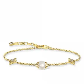 Sterling Silver Gold Plated Freshwater Pearl Stars Bracelet A1978-445-14-L19V