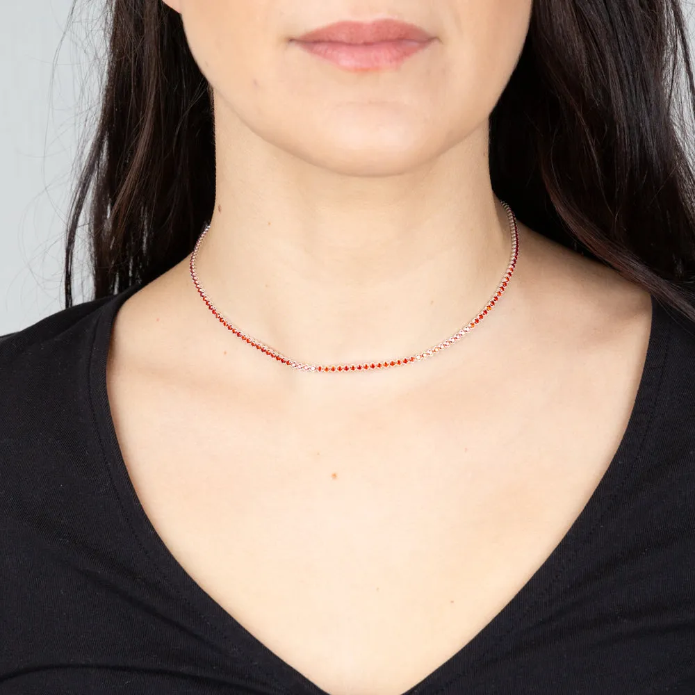 Sterling Silver Red Cubic Zirconia On 32 10cm Chain