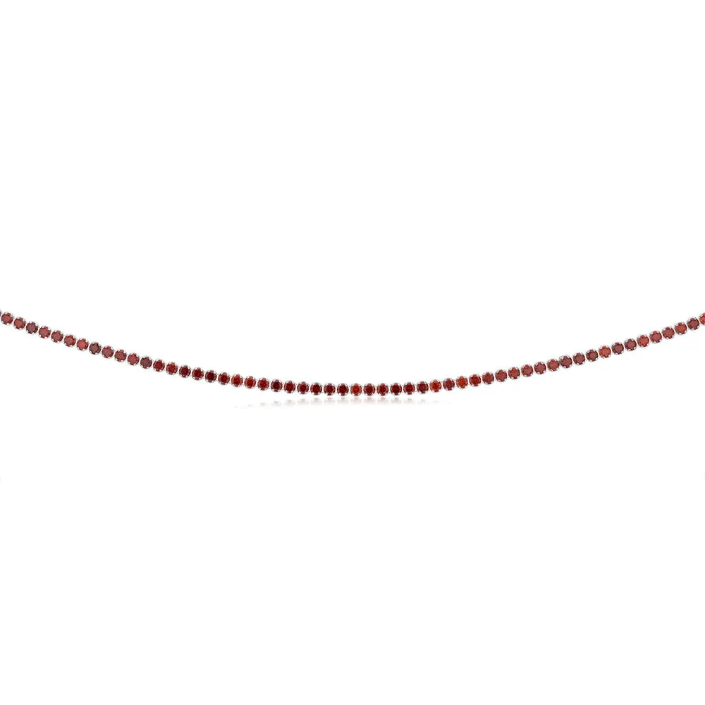 Sterling Silver Red Cubic Zirconia On 32 10cm Chain