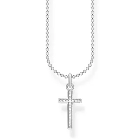 Sterling Silver Thomas Sabo Charm Club Corss Zirconia Pave Necklace 38-45cm