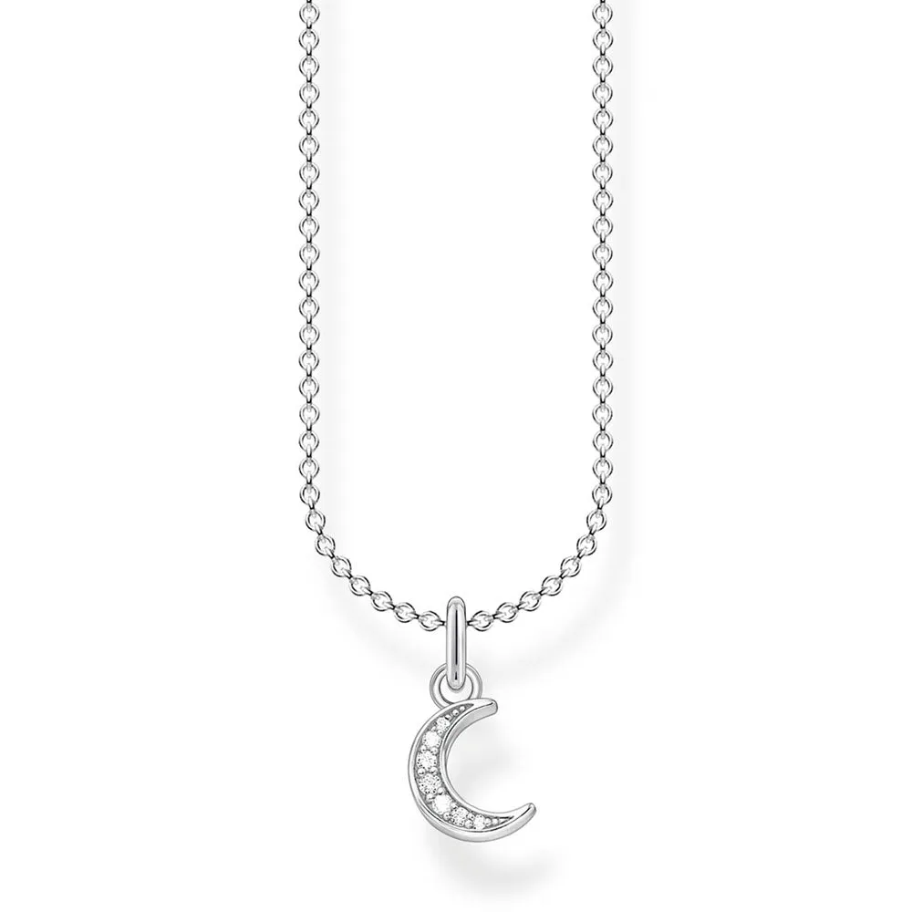Sterling Silver Thomas Sabo Charm Club Moon Zirconia Necklace 38-45cm