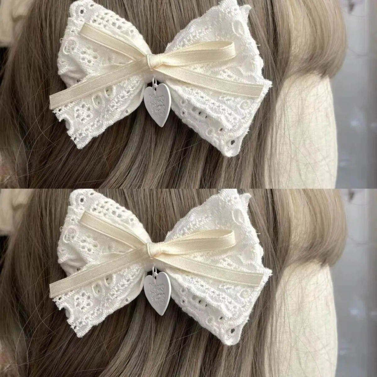 Sweet Lace Bow Heart Pendant Hairpin
