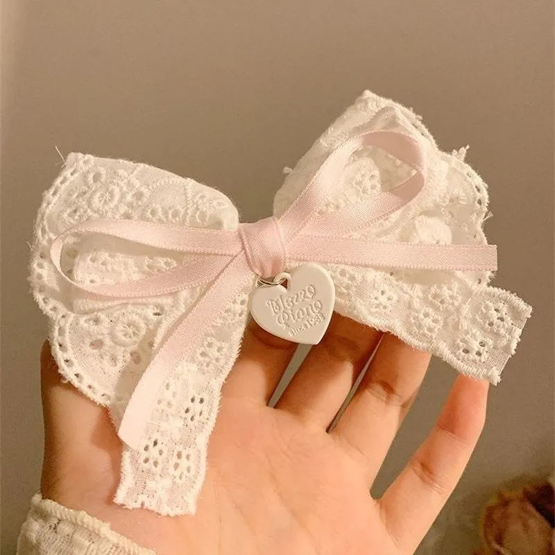 Sweet Lace Bow Heart Pendant Hairpin