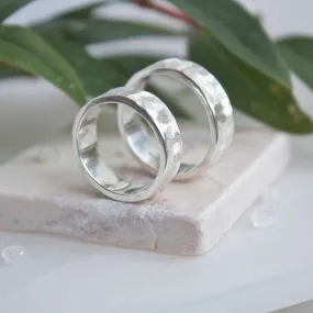 Textured Silver Wedding Ring-Unisex Silver Ring-5mm flat wedding ring-silver thumb ring