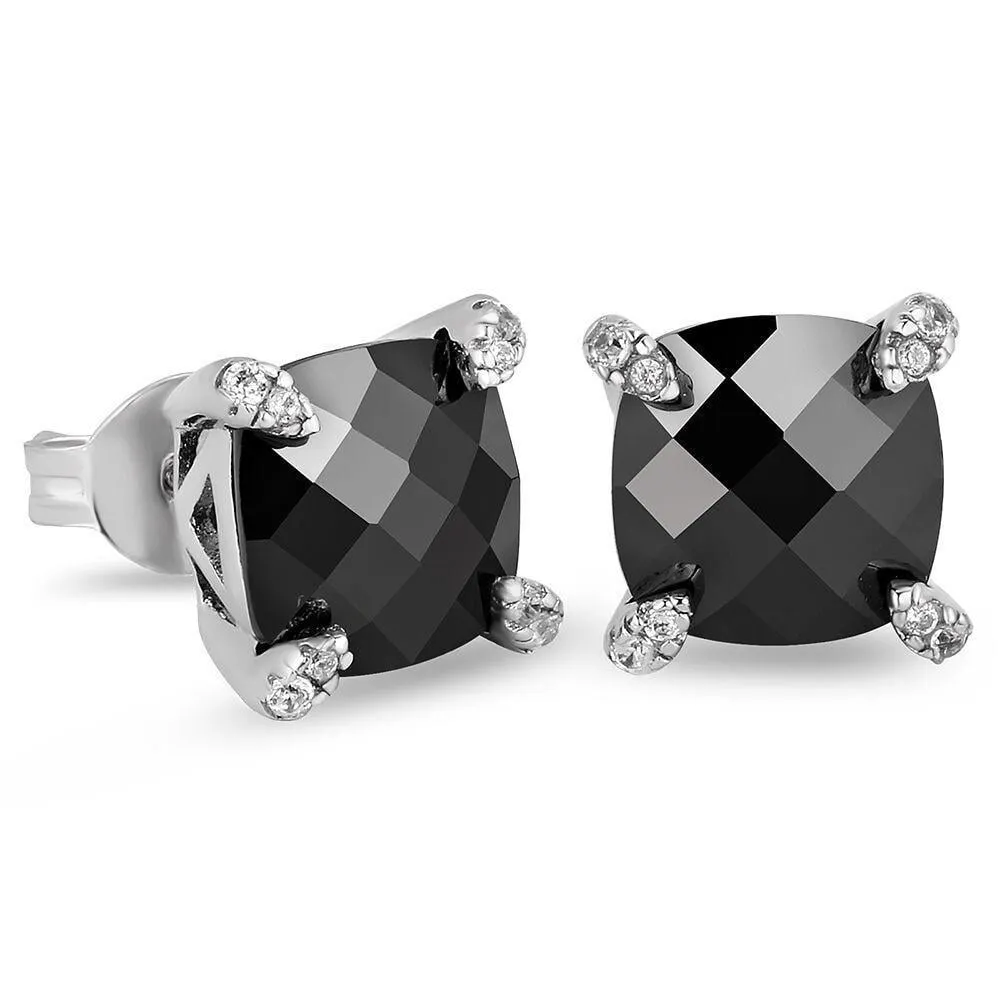 The Black Mamba II® - Black Diamond Stud 925 Sterling Silver Earrings for Men