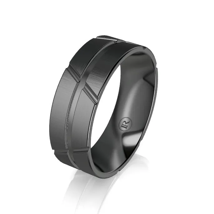 The Zigzag Groove Black Zirconium Wedding Ring - Comfort Fit (IN1435)