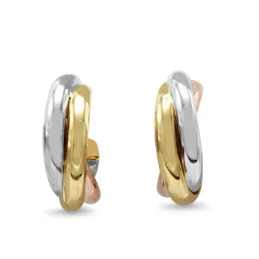 Three Colour Gold Hoop Earrings - 18ct Gold