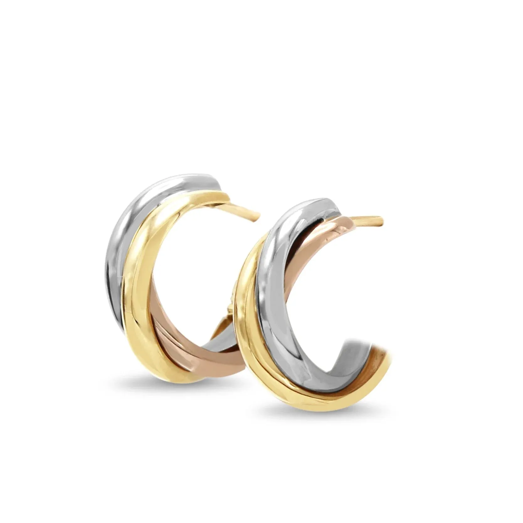 Three Colour Gold Hoop Earrings - 18ct Gold