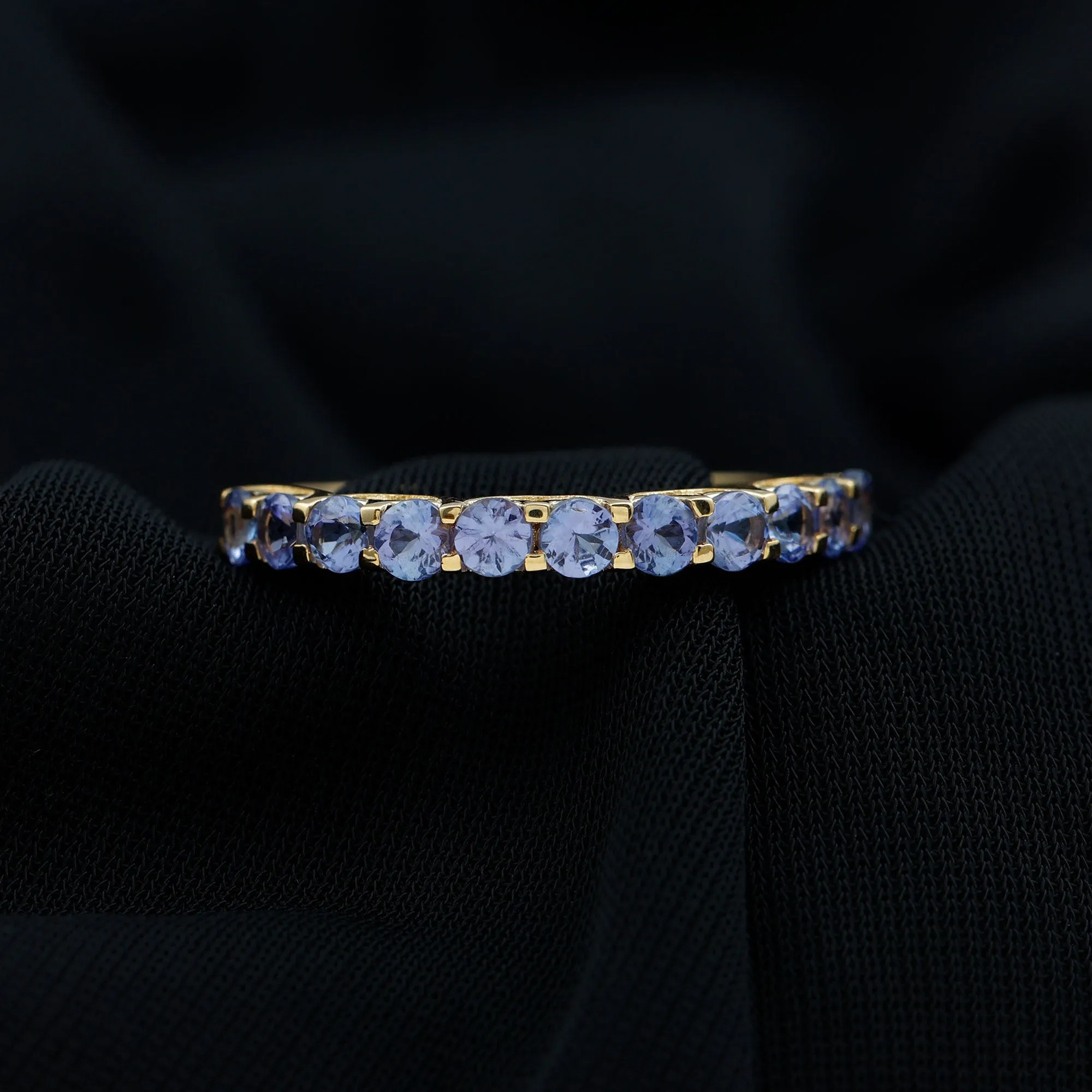 Trellis Set Round Tanzanite Half Eternity Band Ring