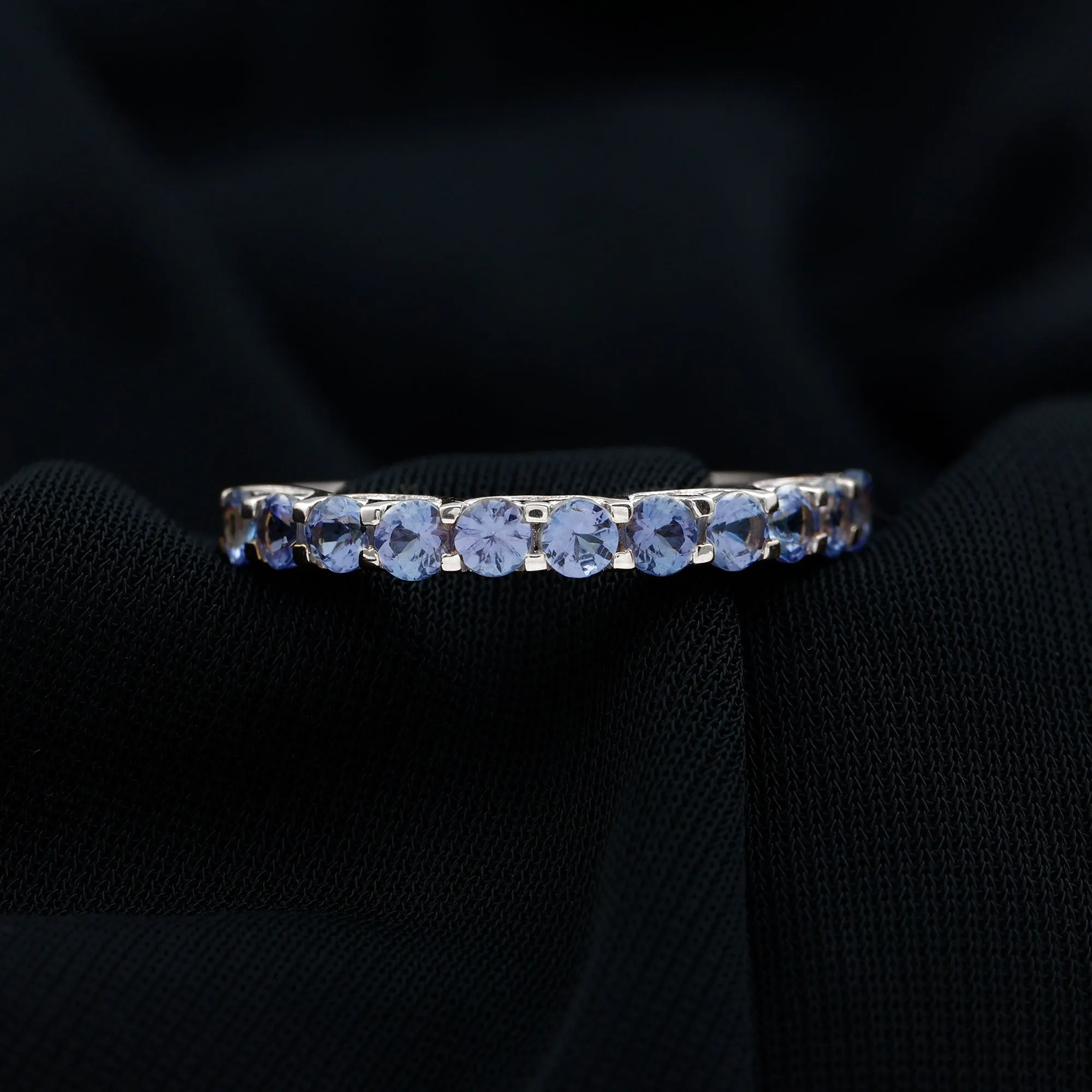 Trellis Set Round Tanzanite Half Eternity Band Ring
