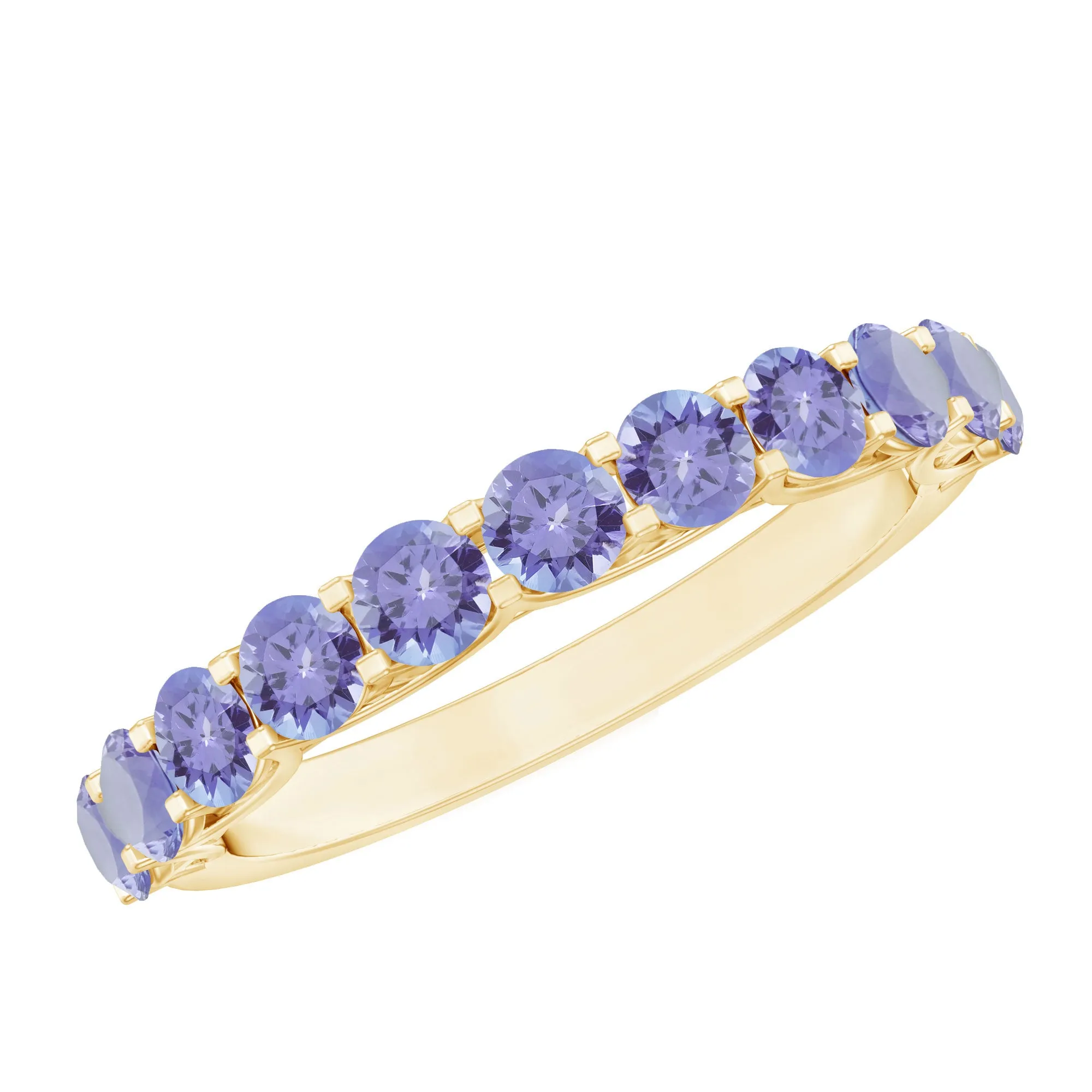 Trellis Set Round Tanzanite Half Eternity Band Ring