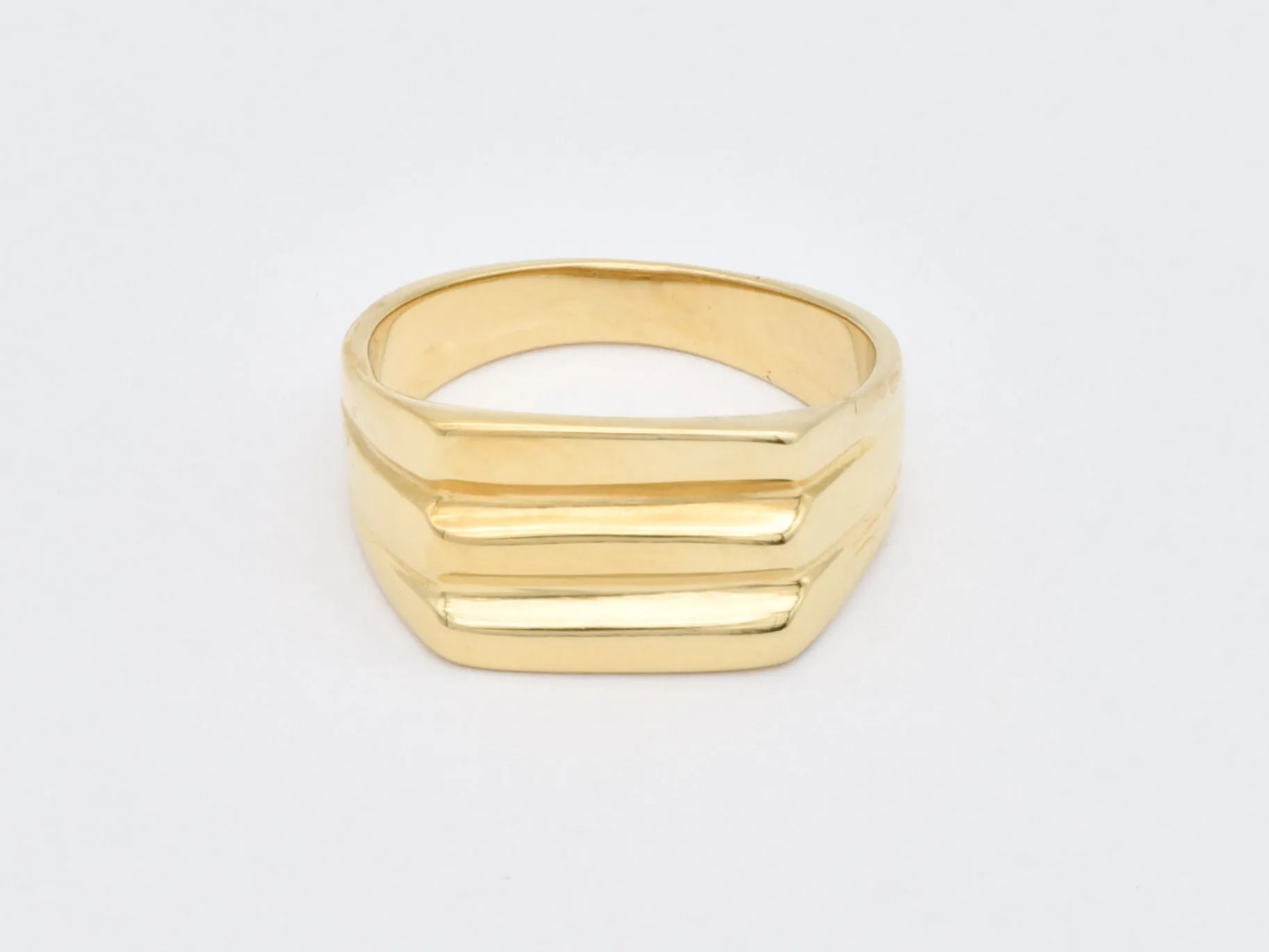 Triple Line Ring - Gold Signet Ring - Gold Unisex Ring