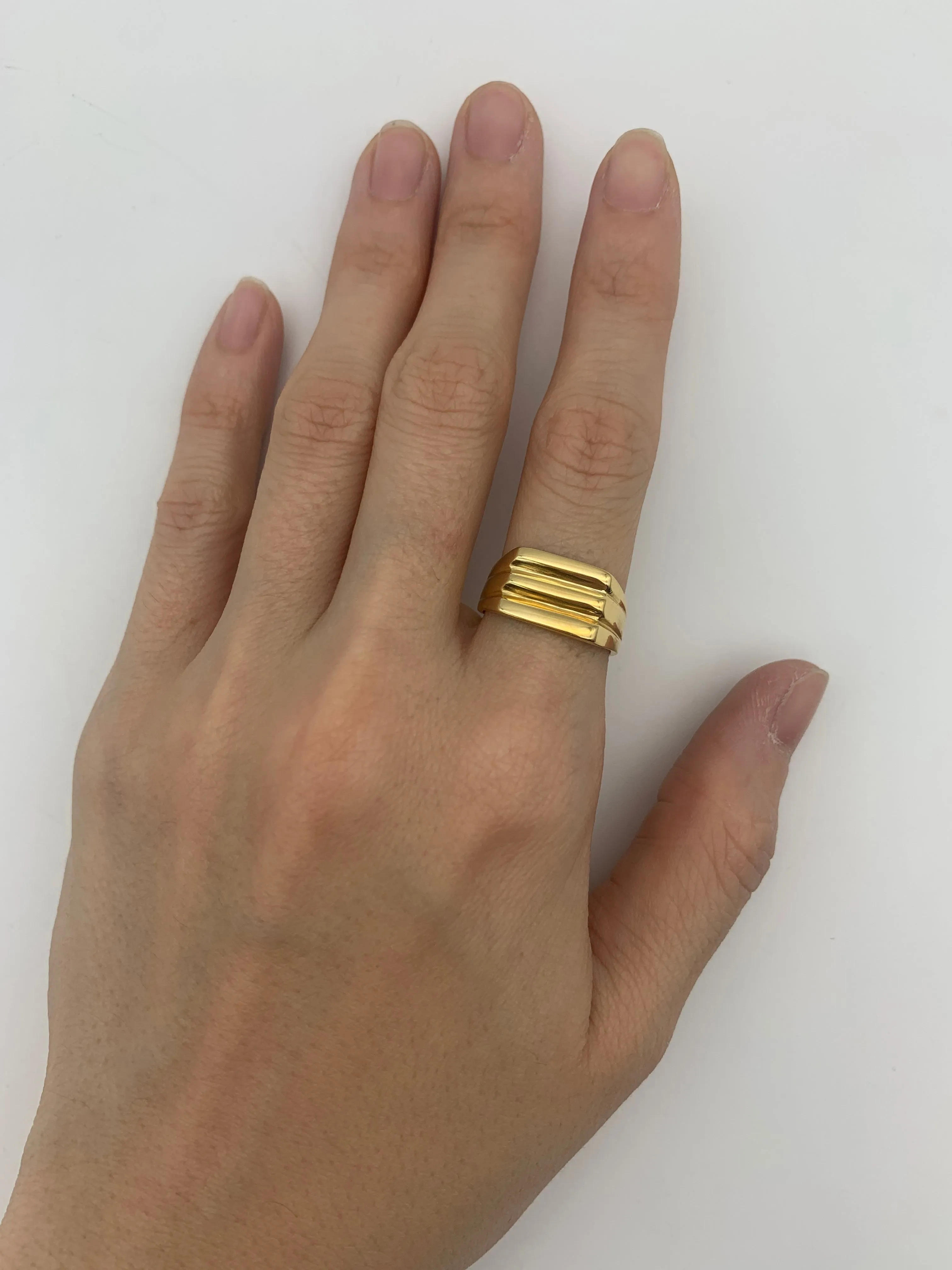 Triple Line Ring - Gold Signet Ring - Gold Unisex Ring