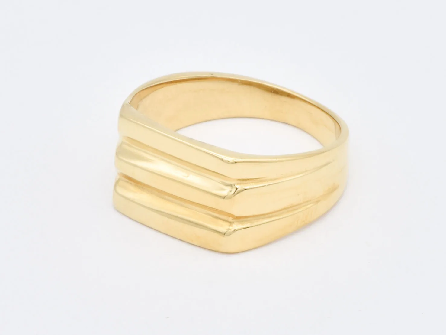 Triple Line Ring - Gold Signet Ring - Gold Unisex Ring