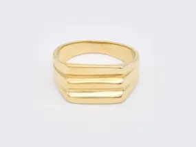 Triple Line Ring - Gold Signet Ring - Gold Unisex Ring