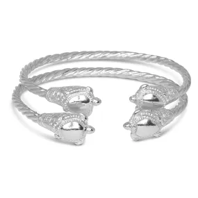 Turtle Ends Coiled Rope 925 Sterling Silver West Indian Bangles, 1 pair