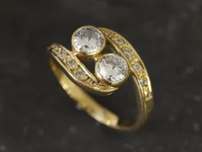 Two Stone Diamond Gold Ring, Statement Diamond Ring, Vintage Diamond Gold Ring