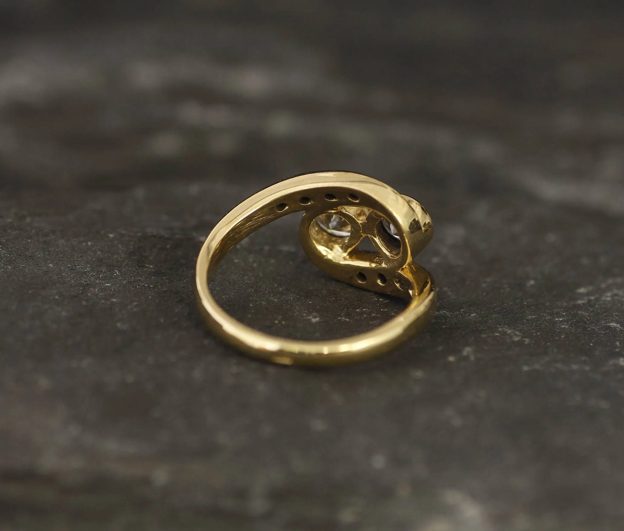 Two Stone Diamond Gold Ring, Statement Diamond Ring, Vintage Diamond Gold Ring