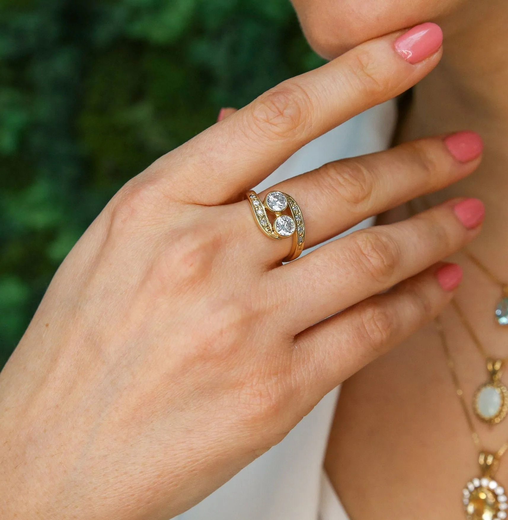 Two Stone Diamond Gold Ring, Statement Diamond Ring, Vintage Diamond Gold Ring