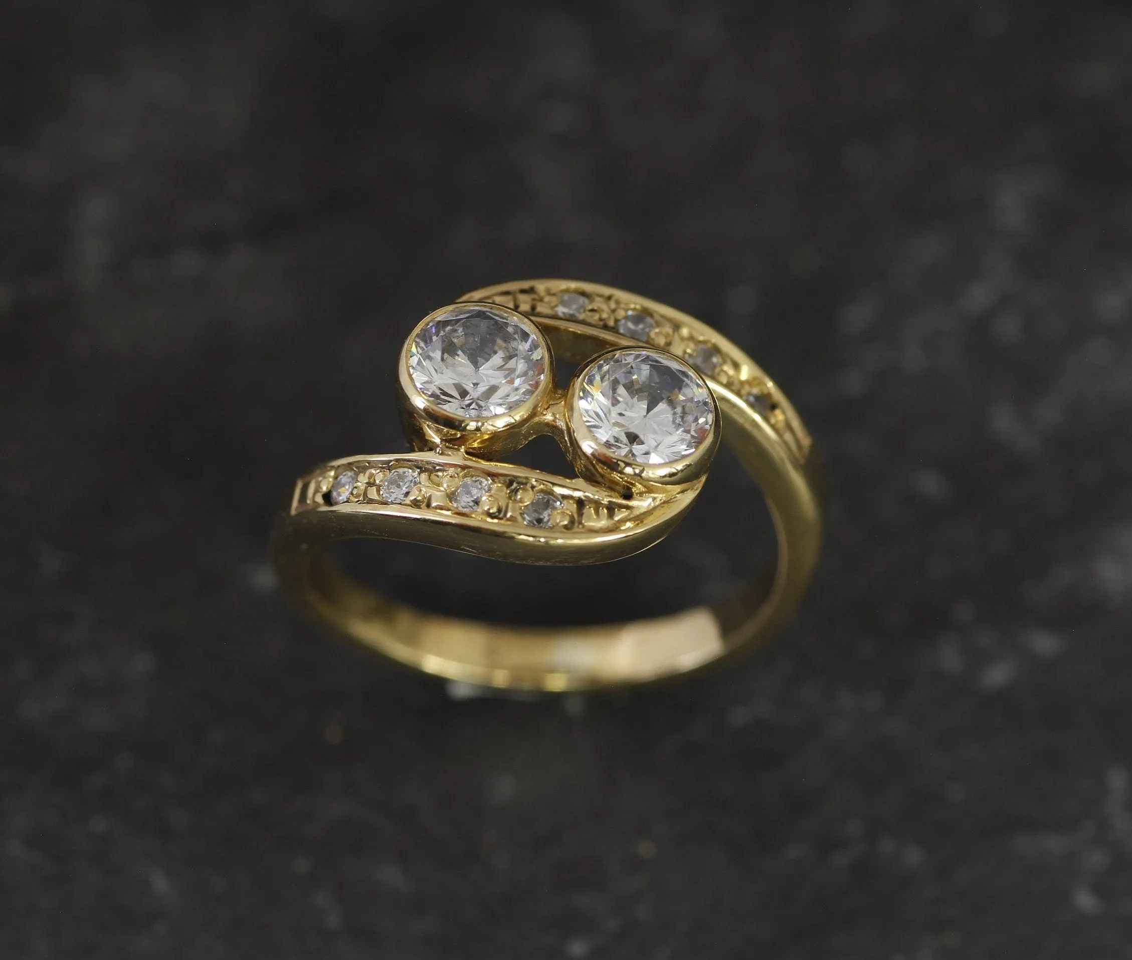 Two Stone Diamond Gold Ring, Statement Diamond Ring, Vintage Diamond Gold Ring
