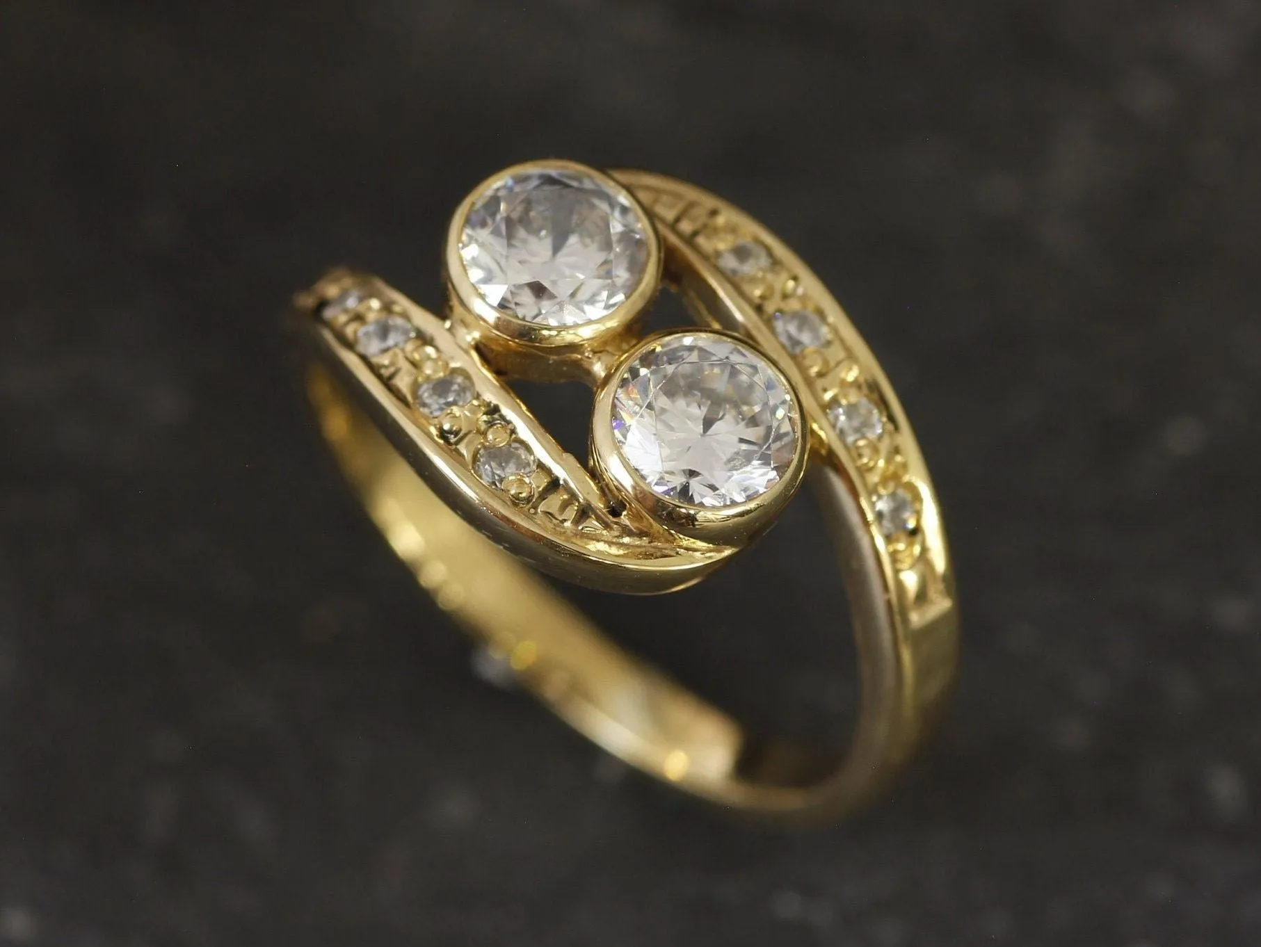 Two Stone Diamond Gold Ring, Statement Diamond Ring, Vintage Diamond Gold Ring