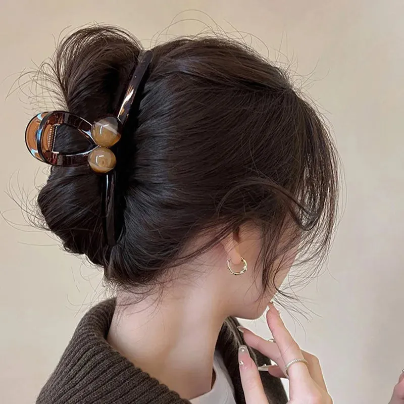VAIGE Elegant 13cm Dual Pearls Acrylic Hair Claw Clip Hairpin - Stylish Hair Accessories