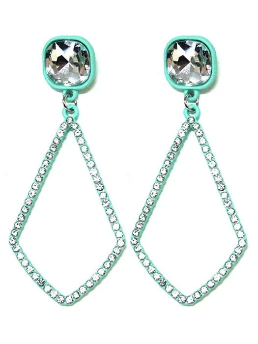 VE2891 Iridescent Post Rhinestone Kite Earrings