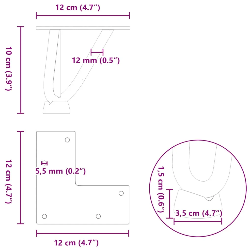 vidaXL Hairpin Table Legs 4 pcs White 10 cm Solid Steel