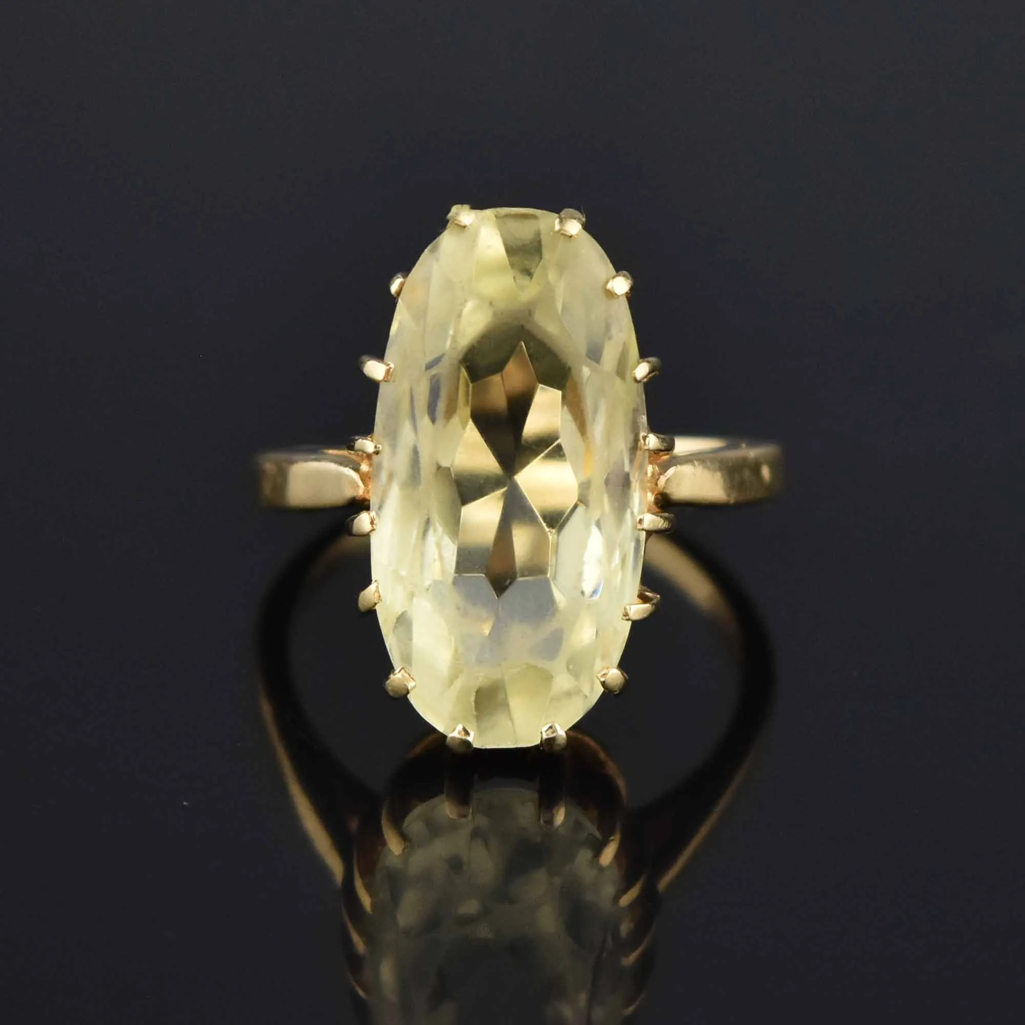 Vintage 10K Gold Citrine Cocktail Ring, 10 CTW
