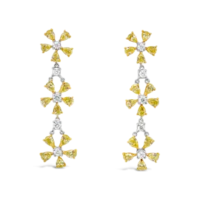 Yellow & White Diamond Dangle Flower Earrings