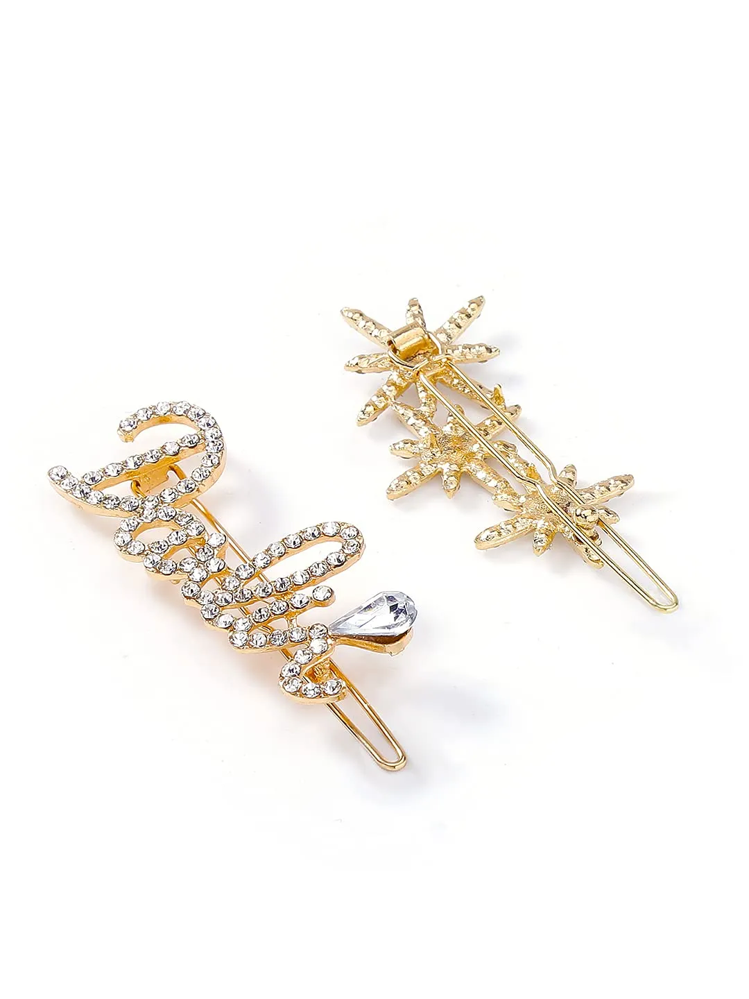 Yellow Chimes 5 PCs Hair Clips for Women Crystal Fancy Hairpins Hair Accessories for Women Girls, Gold, Medium (YCHACL-WM043-MC)
