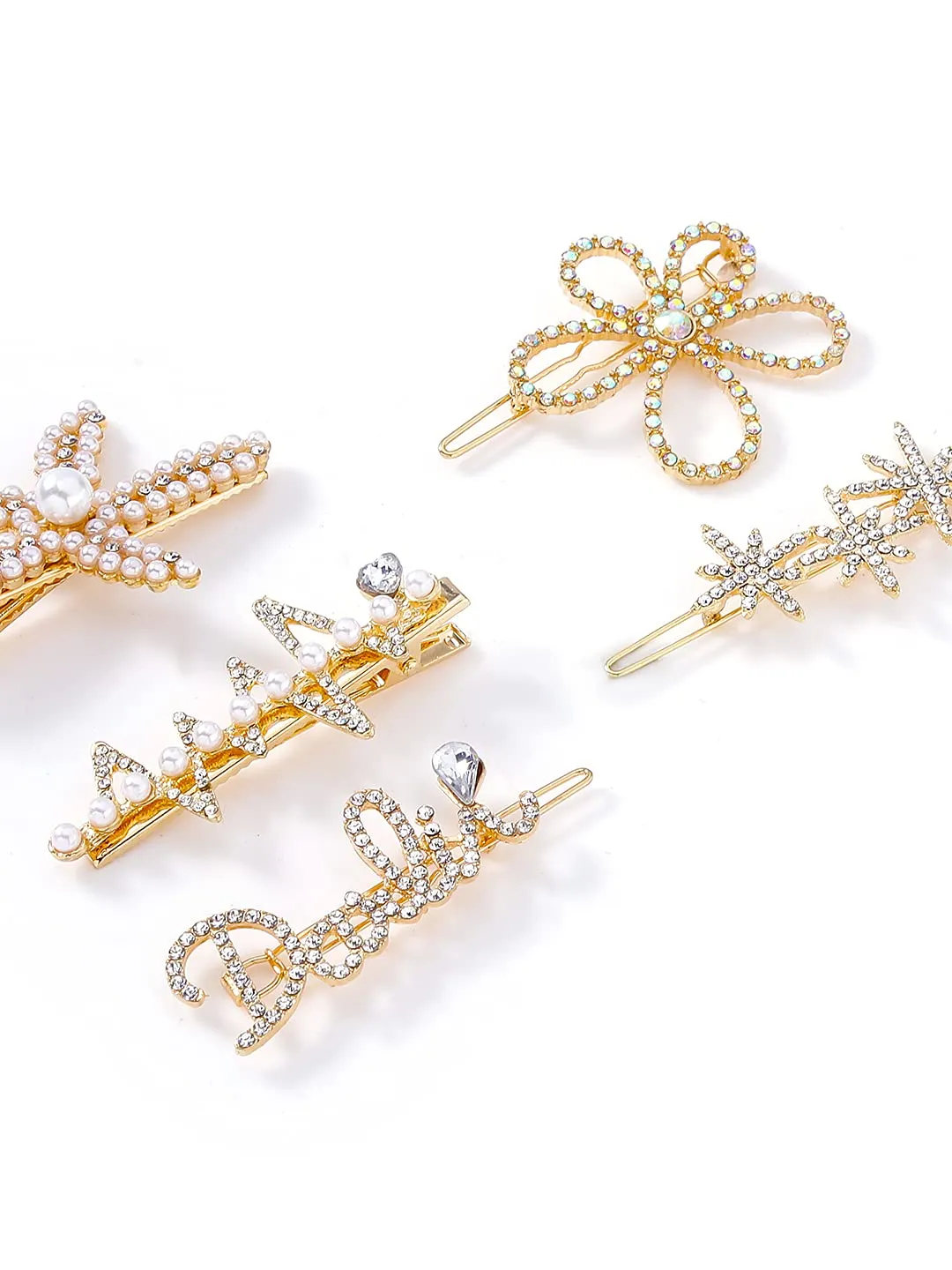 Yellow Chimes 5 PCs Hair Clips for Women Crystal Fancy Hairpins Hair Accessories for Women Girls, Gold, Medium (YCHACL-WM043-MC)