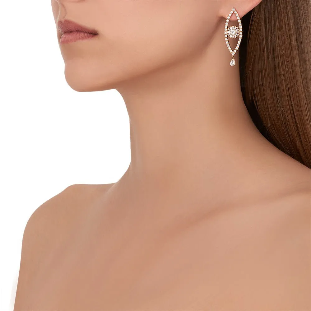 Yellow Gold Reflections Drop Earrings with White Diamonds
