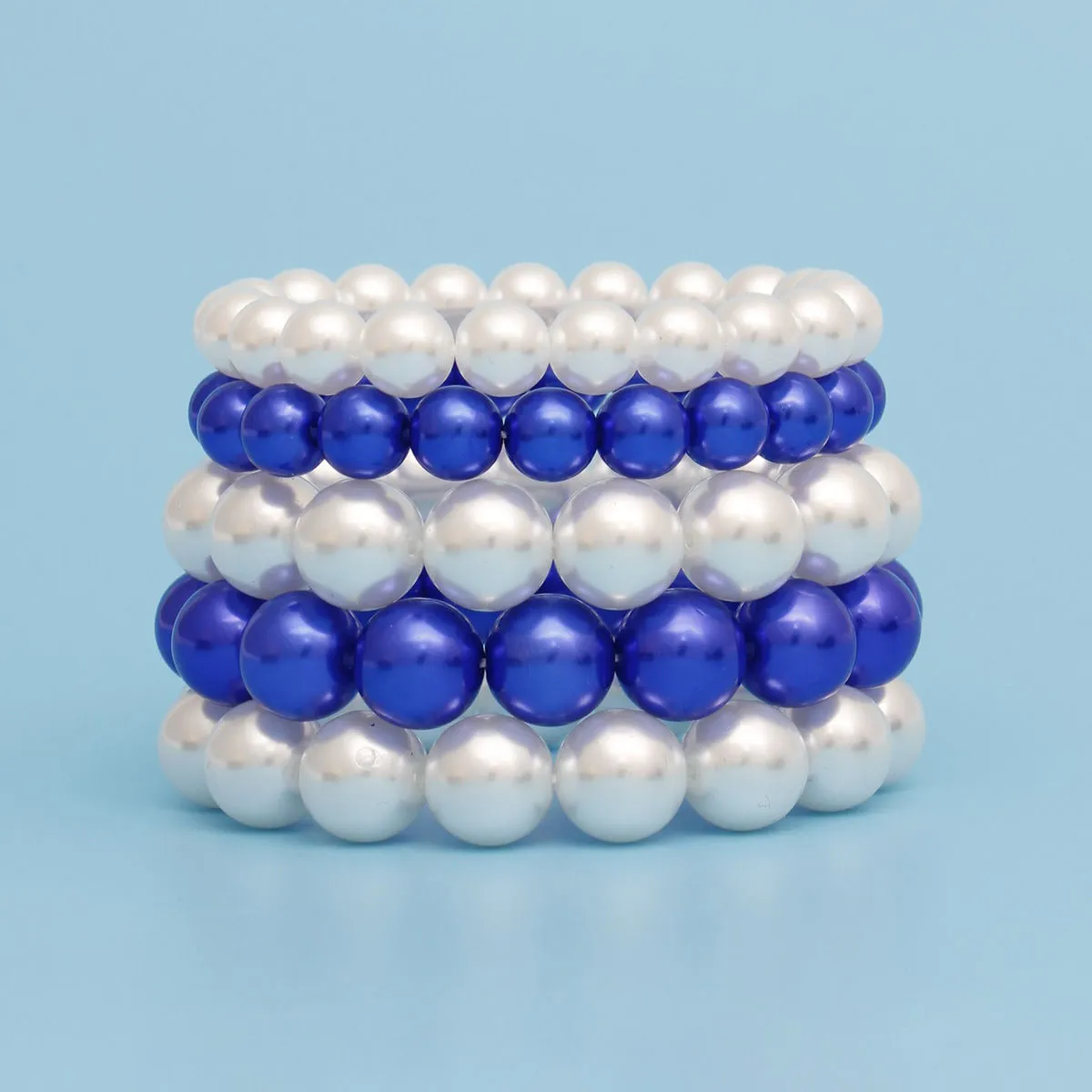 ZPB Blue White Pearl Stretch 5 Pcs Bracelets Women